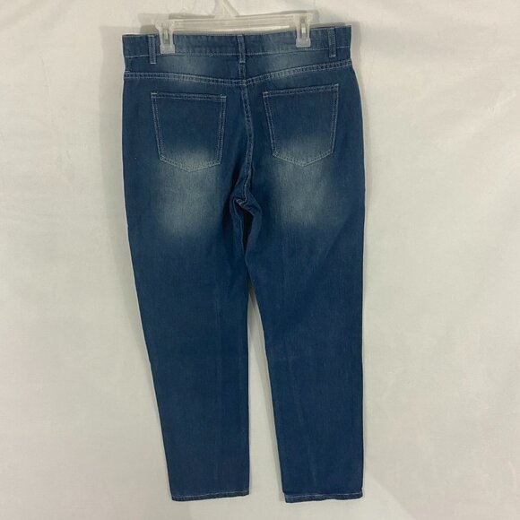 Misslook Women's  Floral Jeans Straight Leg High Rise Button Fly Sz L (34 x 31) - Picture 5 of 10